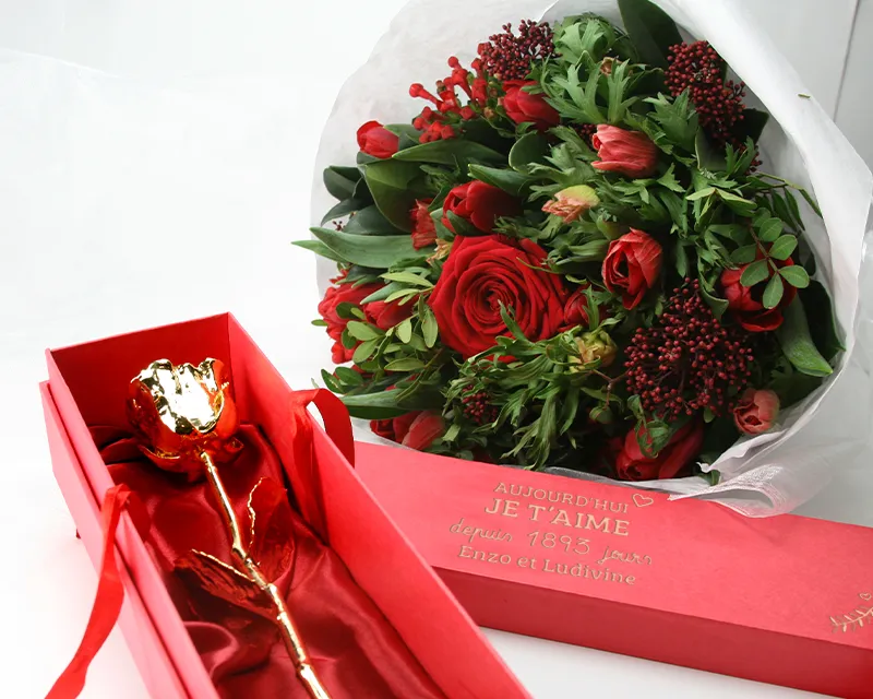 Cadeau Saint Valentin pour elle - Coffret cadeau avec rose rouge