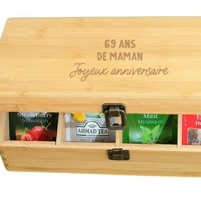 Boîte à thé en bois message maman 69 ans