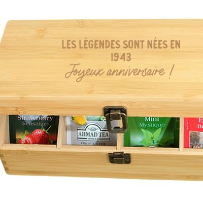 Boîte à thé en bois message générique femme née en 1943