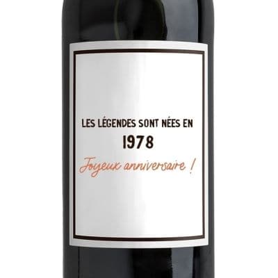 Bouteille de vin rouge message générique femme née en 1978