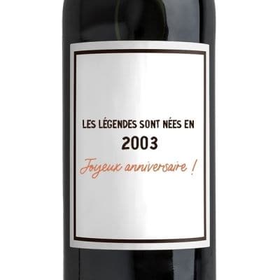 bouteille de vin rouge message générique homme né en 2003