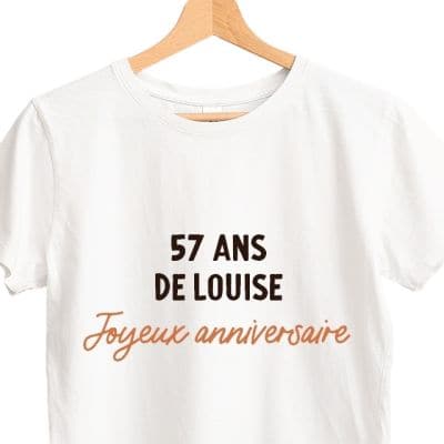 T-shirt blanc avec message femme 57 ans