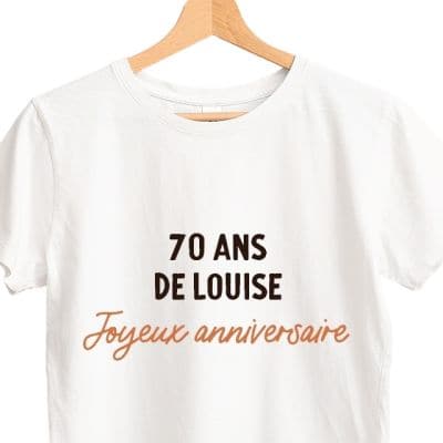 T-shirt blanc avec message femme 70 ans