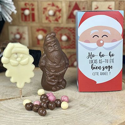 Lot de 4 sucettes Père Noël en chocolat au lait dont 2 personnalisées