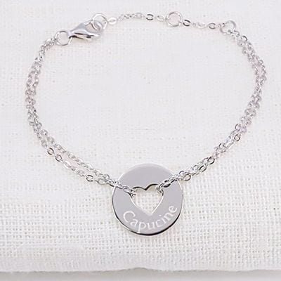 Bracelet coeur et double chaîne en Argent véritable