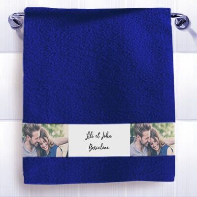 Serviette bleue Personnalisable - Photos et Message