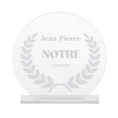 Trophée en verre personnalisé pour un Jean-Pierre