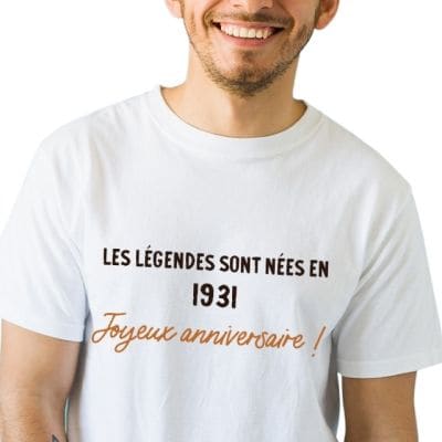 t-shirt blanc homme message générique homme né en 1931