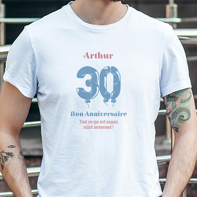 T Shirt 30 ans homme, gris chiné, idée cadeau t-shirt anniversaire