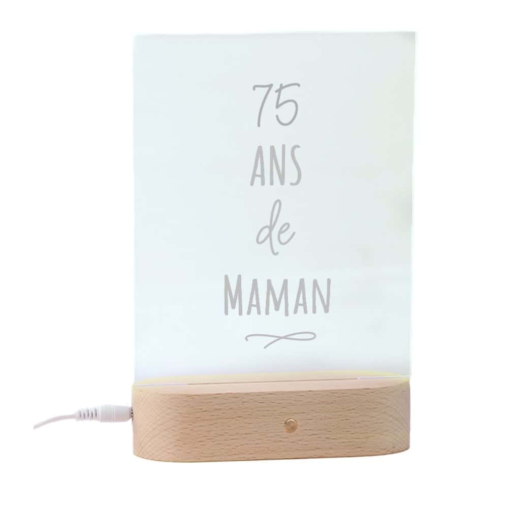 Lampe 3d plexi prénom et message maman 75 ans