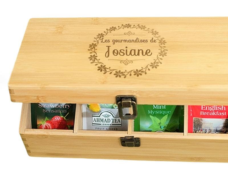 Boîte à thé en bois personnalisée pour une Josiane