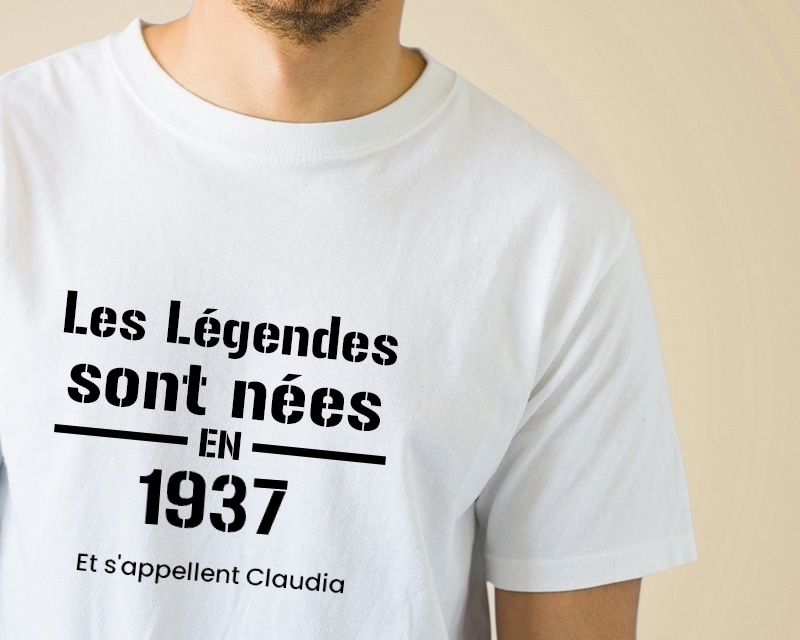 Tee shirt personnalisé homme - Les Légendes sont nées en 1937
