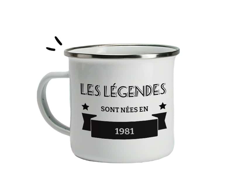 mug émaillé légendes homme né en 1981