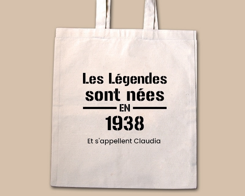 Tote bag personnalisé - Les Légendes sont nées en 1938