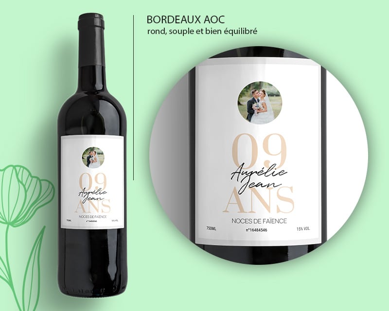 Bouteille de vin personnalisée anniversaire de mariage - Noces de Faïence