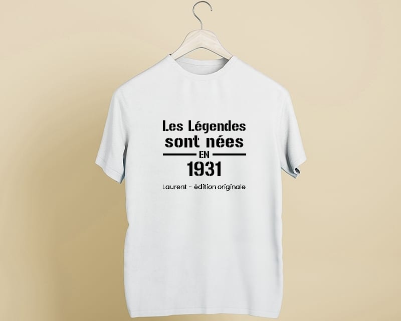 Tee shirt personnalisé homme - Les Légendes sont nées en 1931