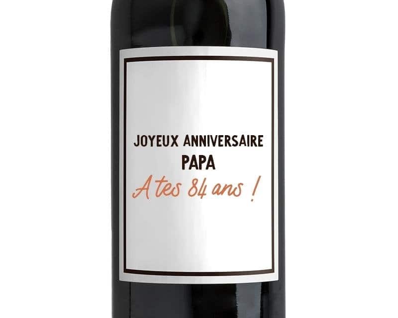 Bouteille de vin rouge message papa 84 ans