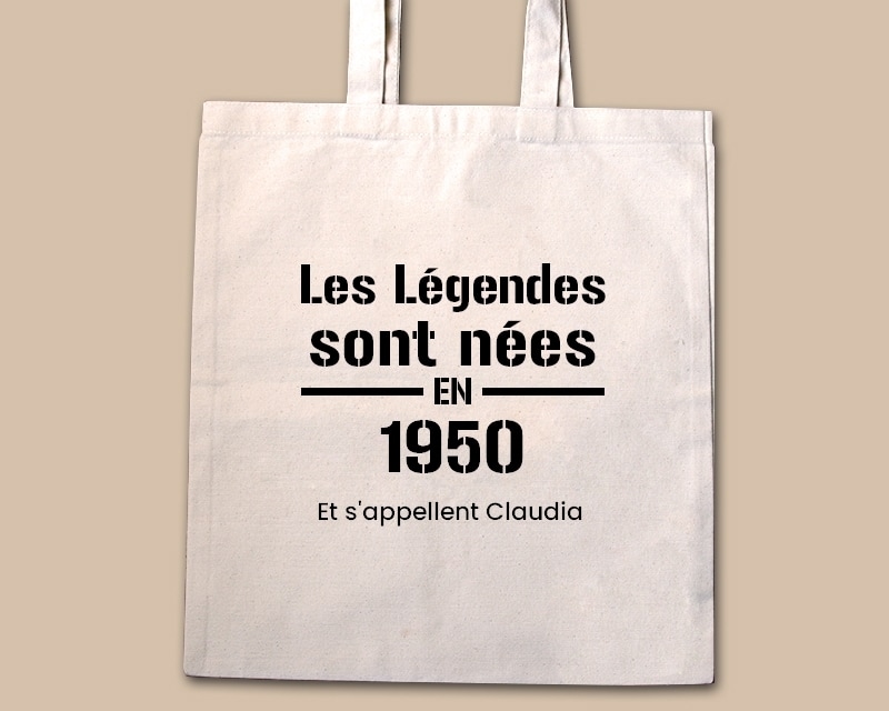 Tote bag personnalisé - Les Légendes sont nées en 1950