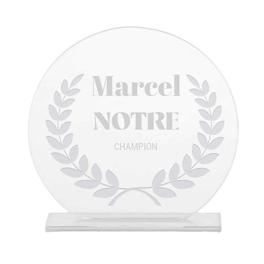 Trophée en verre personnalisé pour un Marcel