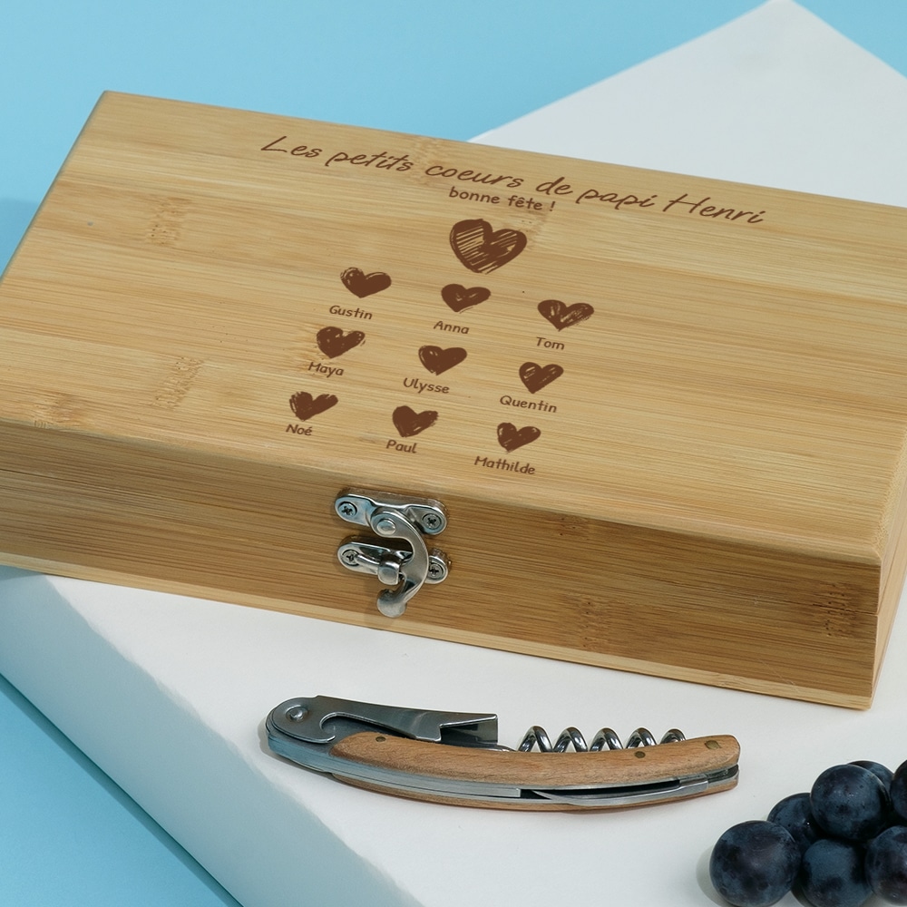 Coffret sommelier personnalisé - 5 accessoires - Papi et ses petits coeurs