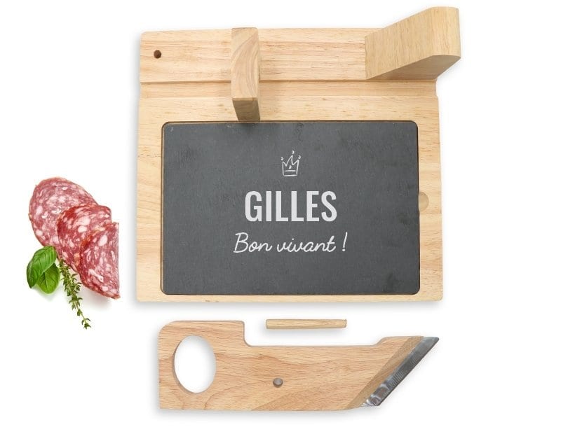 Guillotine à saucisson personnalisée pour un Gilles