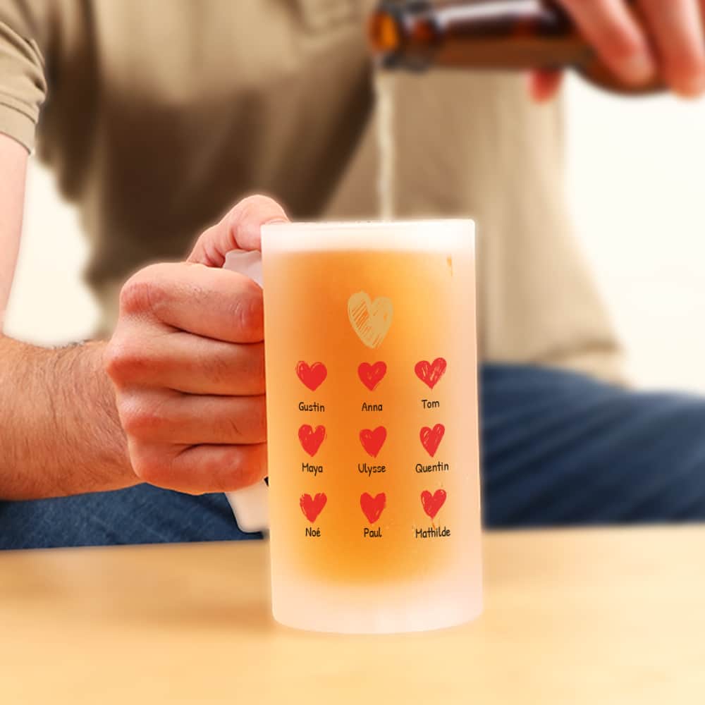 Chope de bière personnalisée - Papi et ses petits coeurs