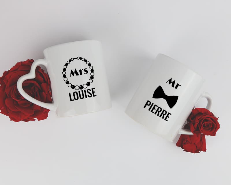 Duo de mugs personnalisés prénoms couple - Mr & Mrs