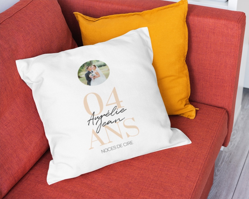 Coussin personnalisé anniversaire de mariage - Noces de Cire