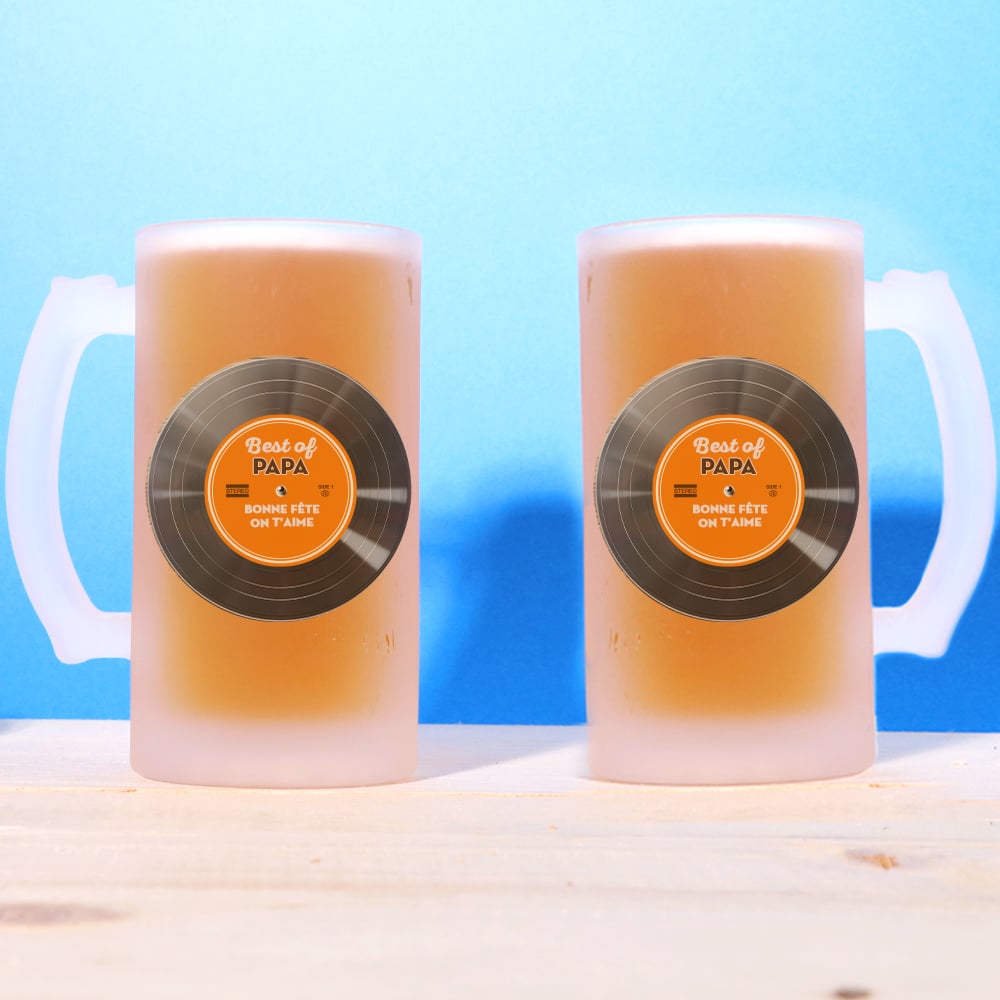 Coffret rétro vinyle - Chope de bière et sous-verres personnalisés