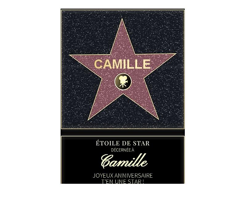 Affiche etoile de star personnalisée pour une Camille