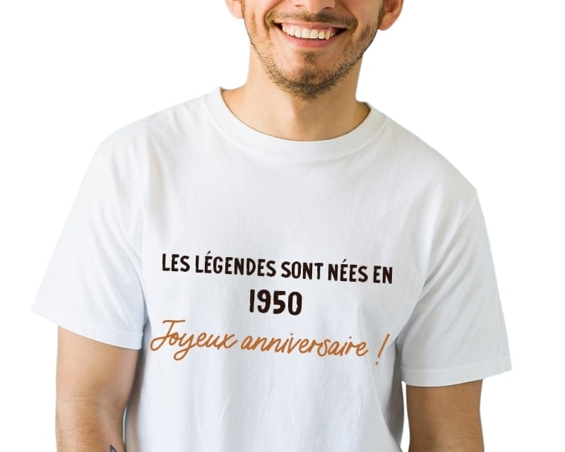 t-shirt blanc homme message générique homme né en 1950