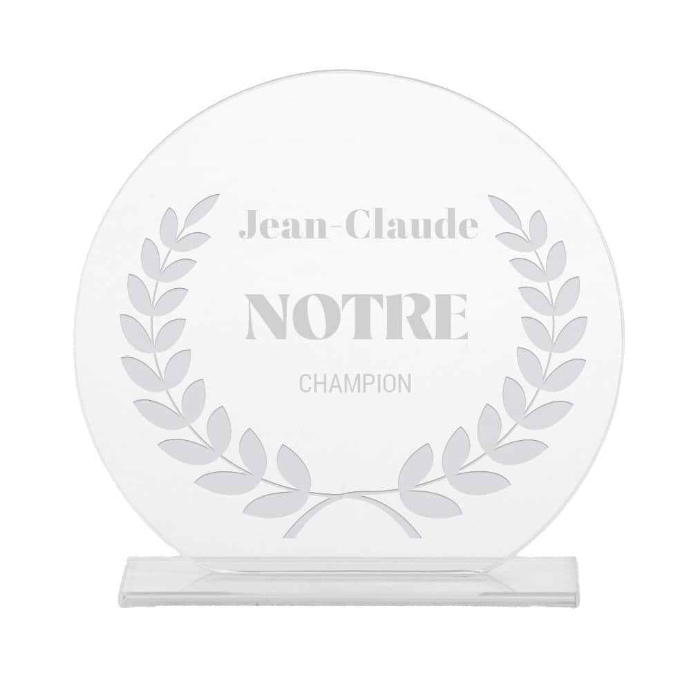 Trophée en verre personnalisé pour un Jean-Claude