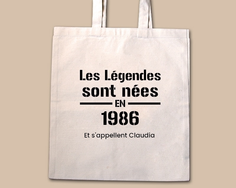 Tote bag personnalisé - Les Légendes sont nées en 1986