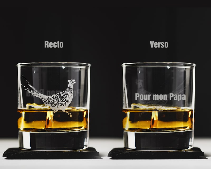 Verre à whisky personnalisé - Faisan - Avec sous-verre