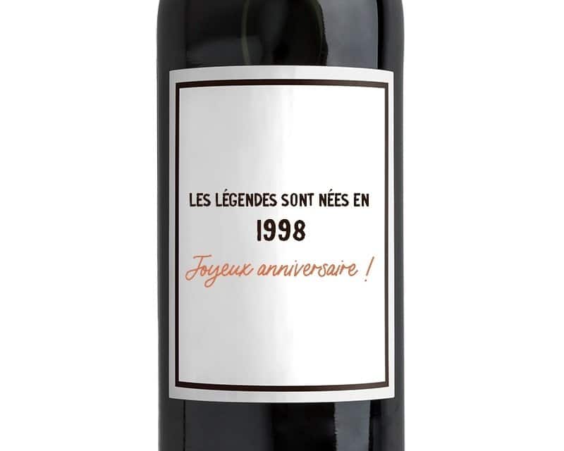 Bouteille de vin rouge message générique année 1998