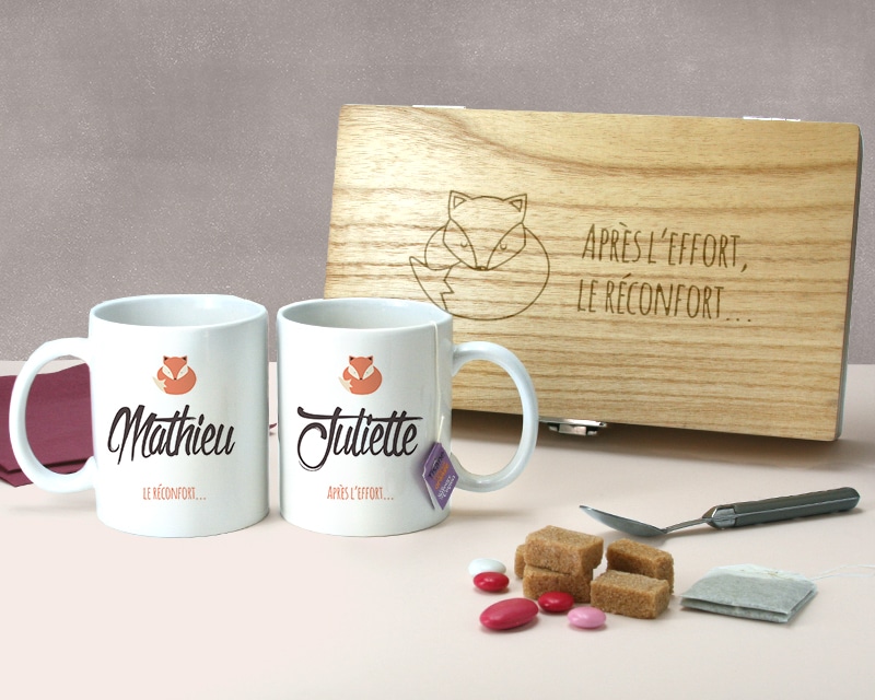 Mugs personnalisés avec boîte à thé - Prénoms Couple