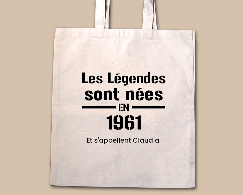 Tote bag personnalisé - Les Légendes sont nées en 1961