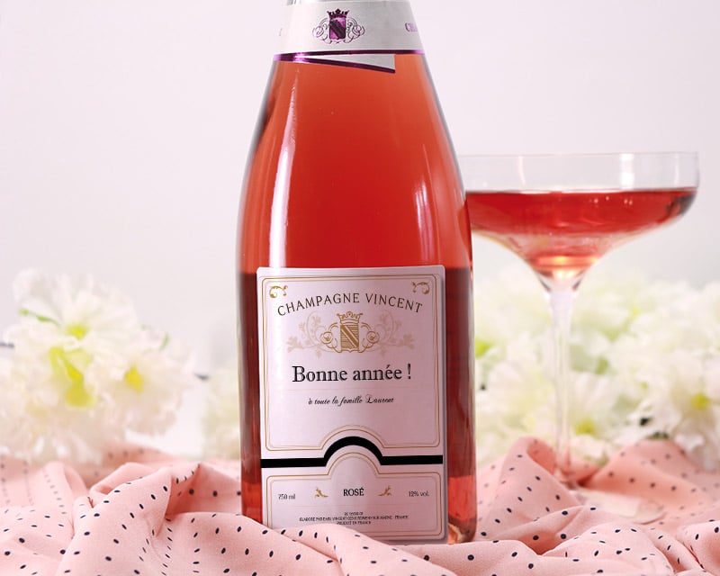 Bouteille de champagne rosé personnalisée - Nom et message