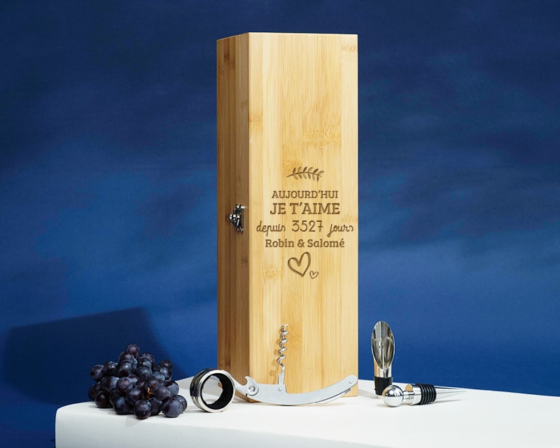 Coffret sommelier personnalisé couple - 4 accessoires - Aujourd'hui je t'aime depuis