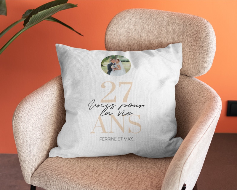 Coussin personnalisé anniversaire de mariage - Noces d'Acajou