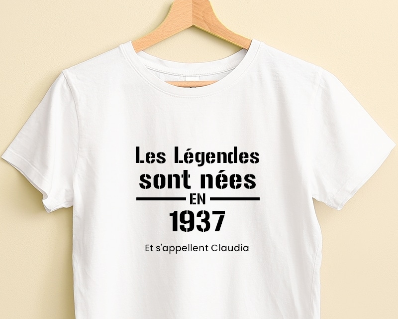 Tee shirt personnalisé femme - Les Légendes sont nées en 1937