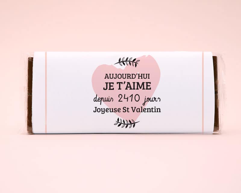 Tablette de chocolat personnalisable - Aujourd'hui je t'aime depuis X jours