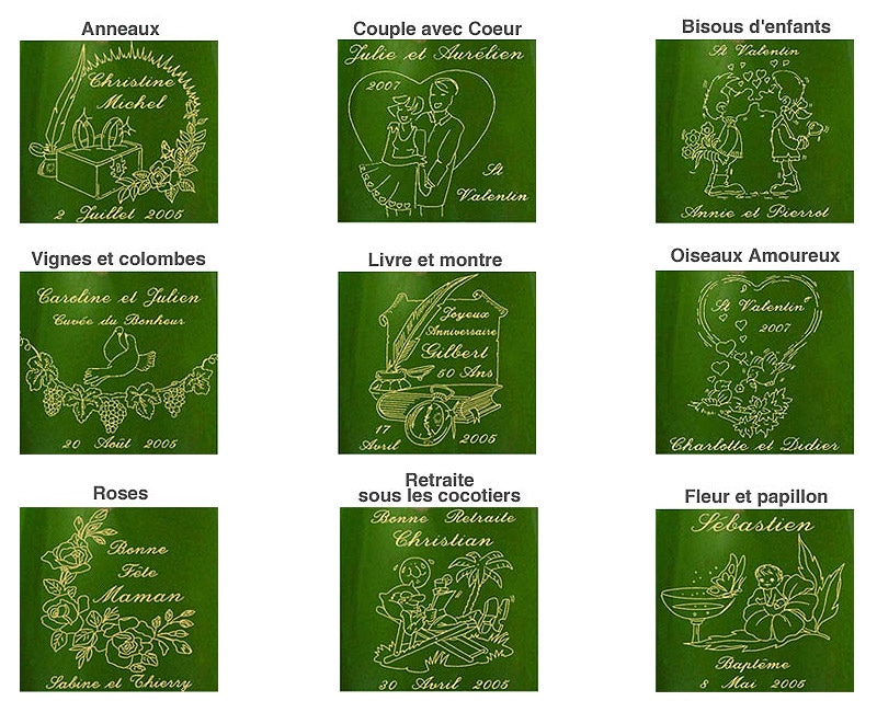 Bouteille de champagne personnalisée gravée - Avec flûtes à champagne