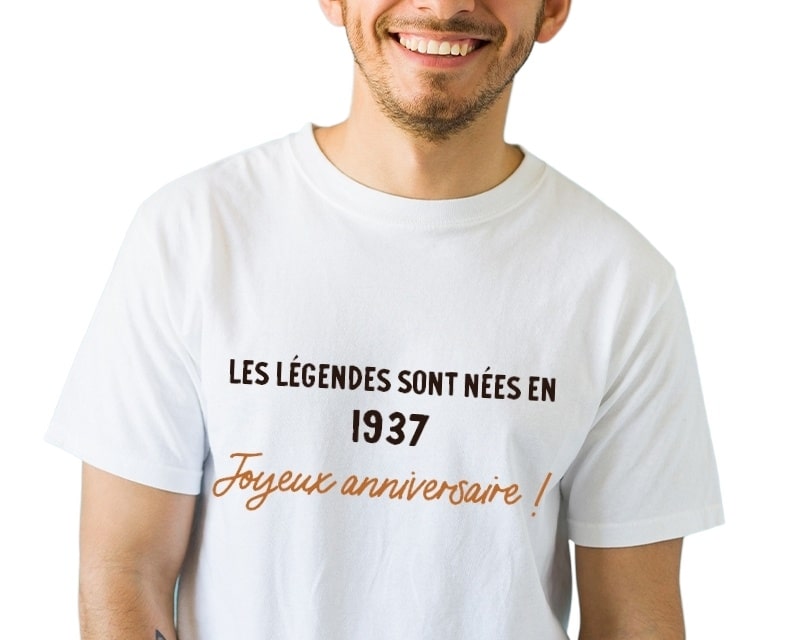 t-shirt blanc homme message générique homme né en 1937