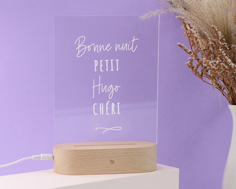 Lampe 3D plexi avec message femme 100 ans