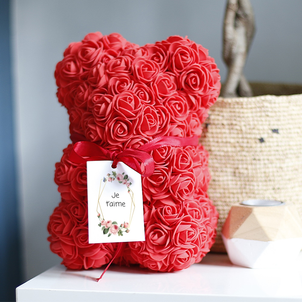 Ours en roses avec carte personnalisée - Cadeaux.com