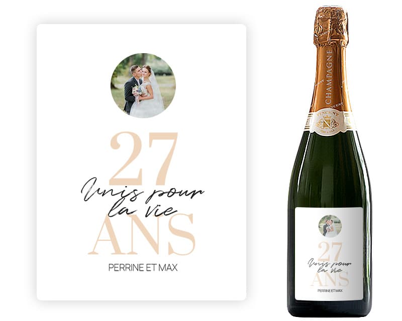 Bouteille de champagne personnalisée anniversaire de mariage - Noces d'Acajou