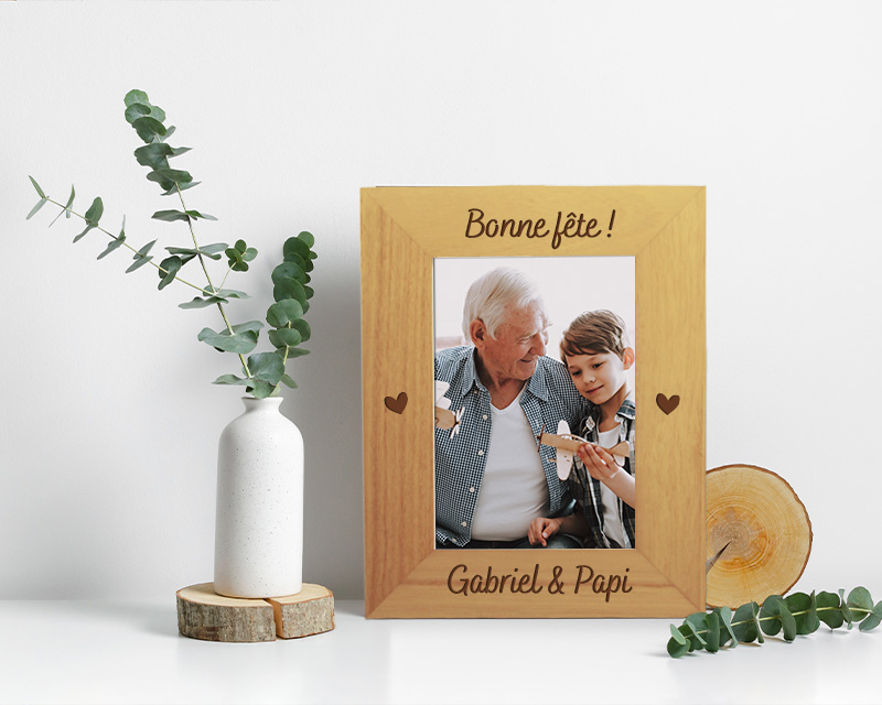 Cadre photo en bois gravé - Grand-Père