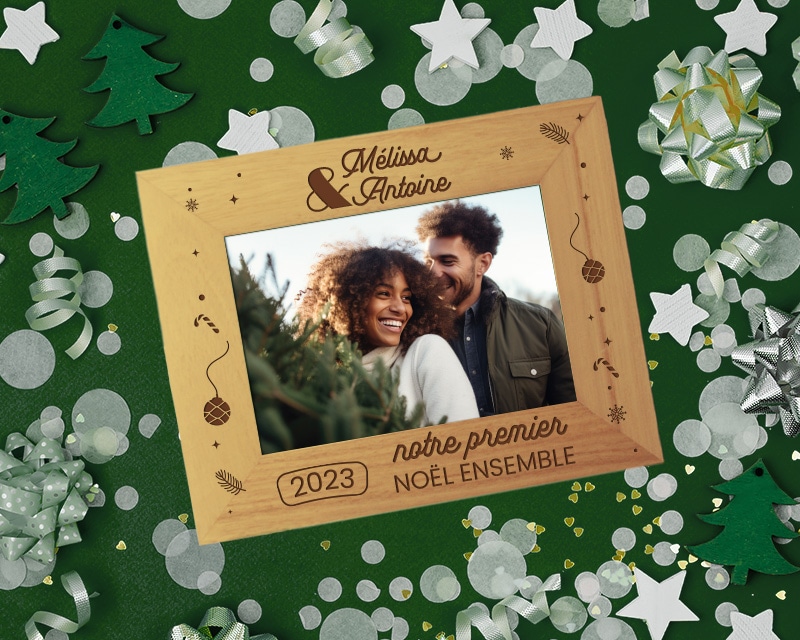 Cadre photo en bois personnalisé - Premier Noël ensemble