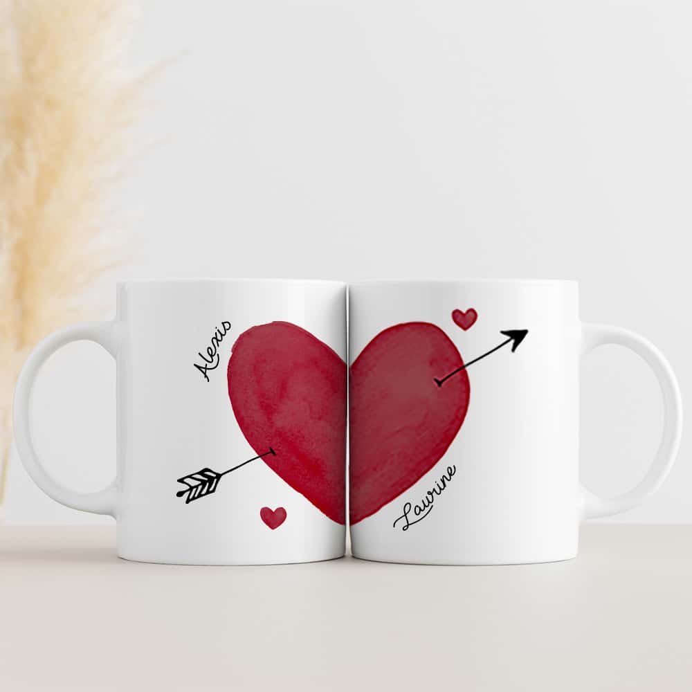 Duo de mugs personnalisés - Cœur